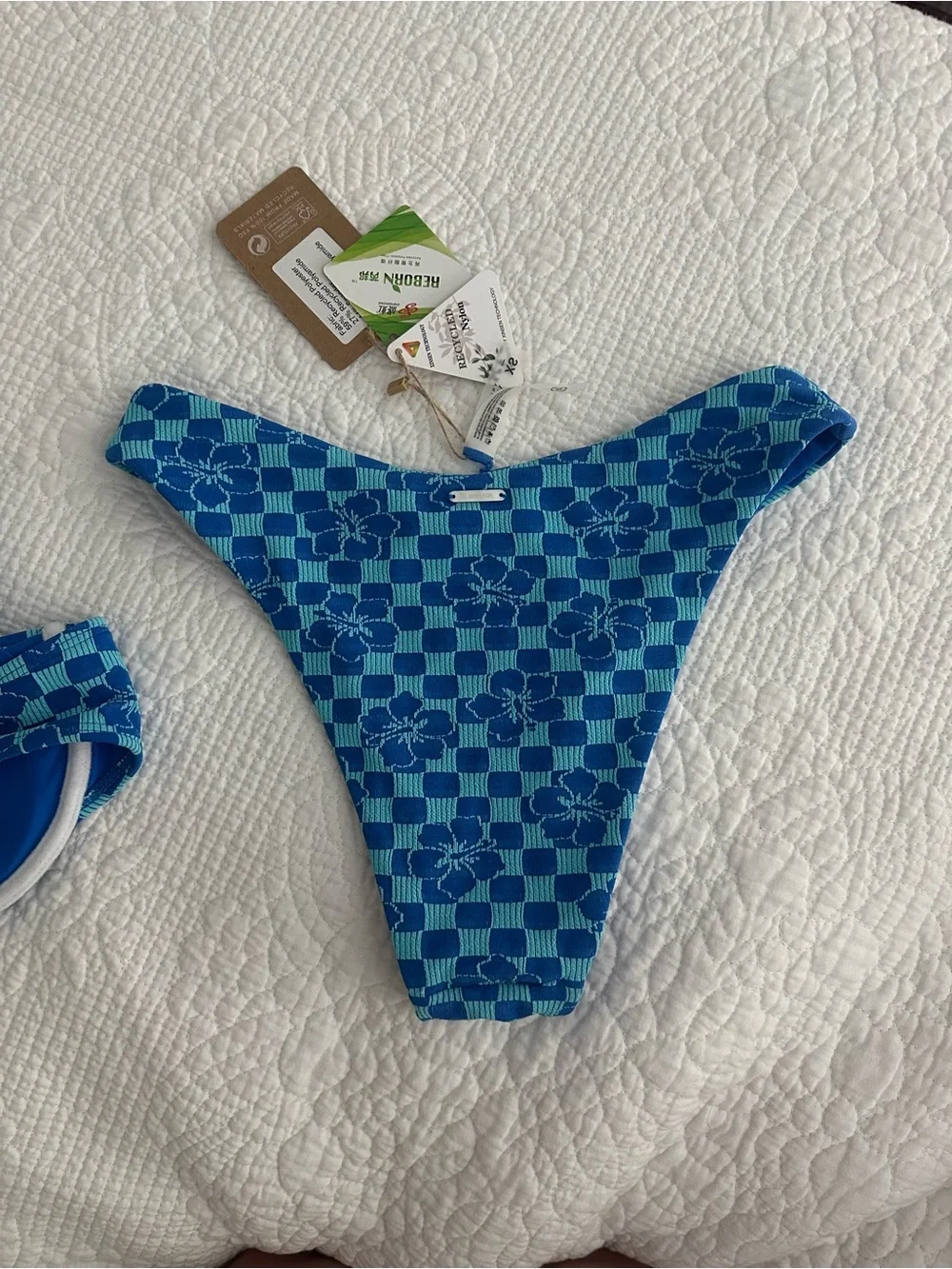 Blue Checkered Floral Bikini Set